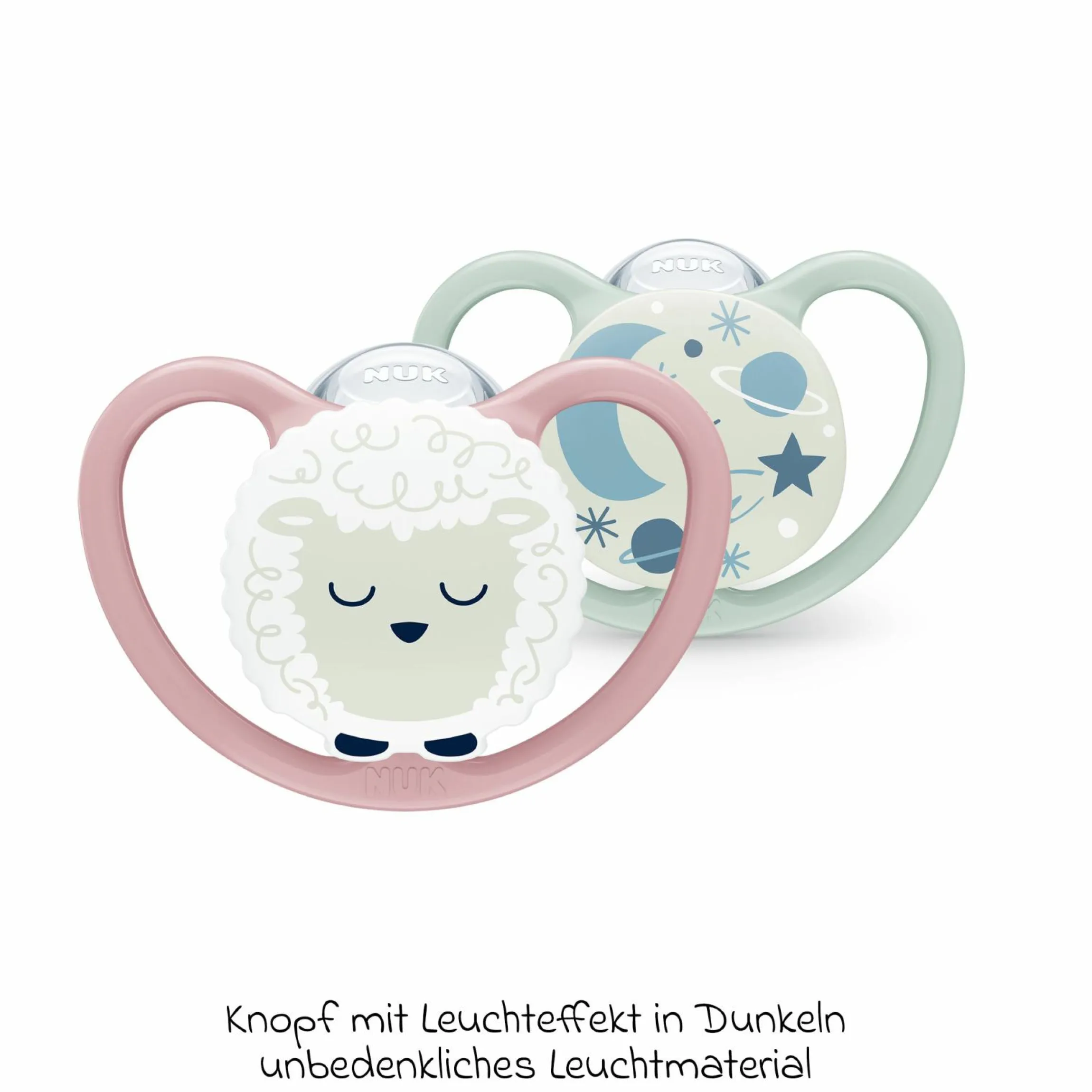 Leucht-Schnuller 2er Pack Space Night - Silikon 0-6 M - Schaf / Nachthimmel