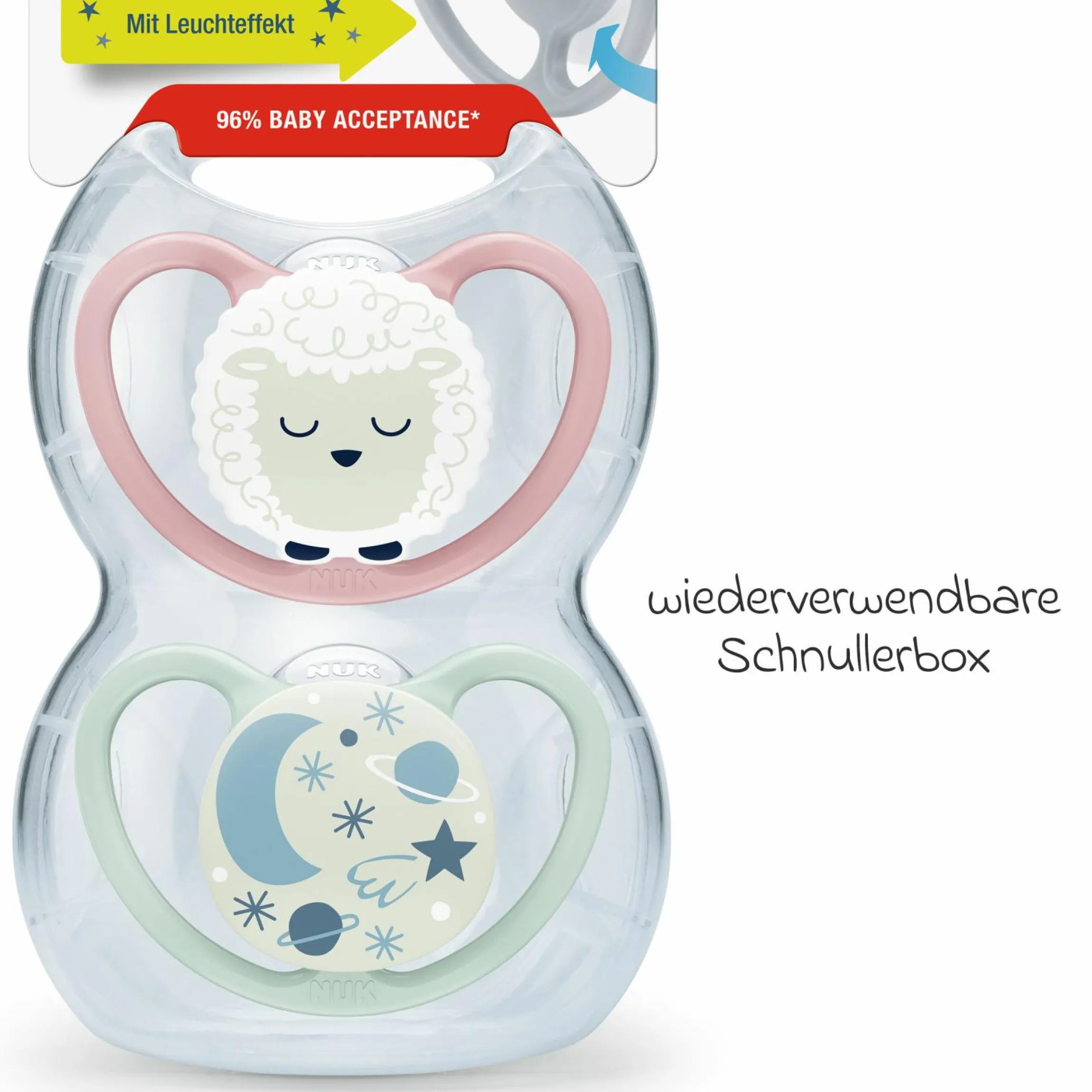 Leucht-Schnuller 2er Pack Space Night - Silikon 0-6 M - Schaf / Nachthimmel