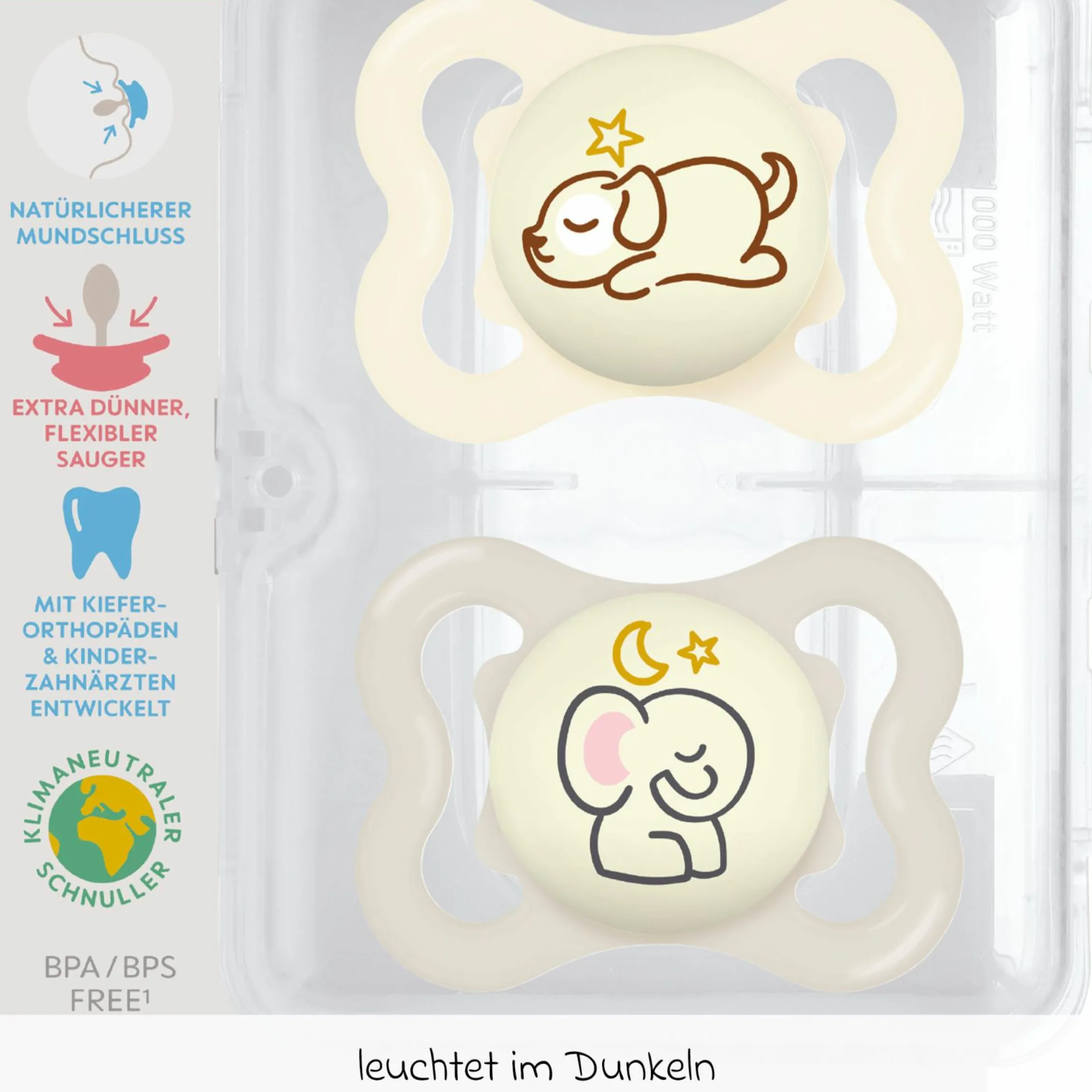 Leucht-Schnuller 2er Pack Supreme Night - Silikon 0-6 M - Beige