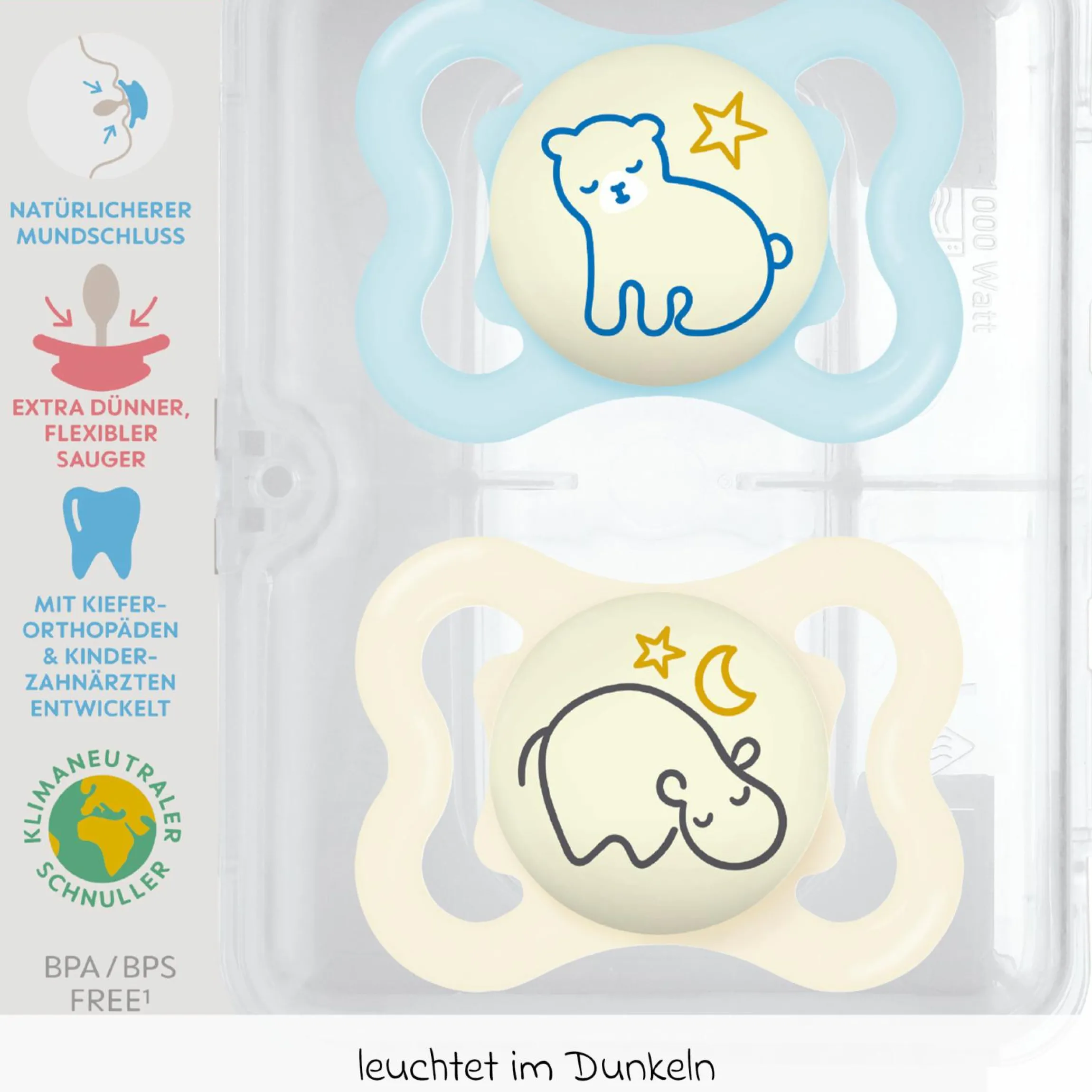 Leucht-Schnuller 2er Pack Supreme Night - Silikon 0-6 M - Blau