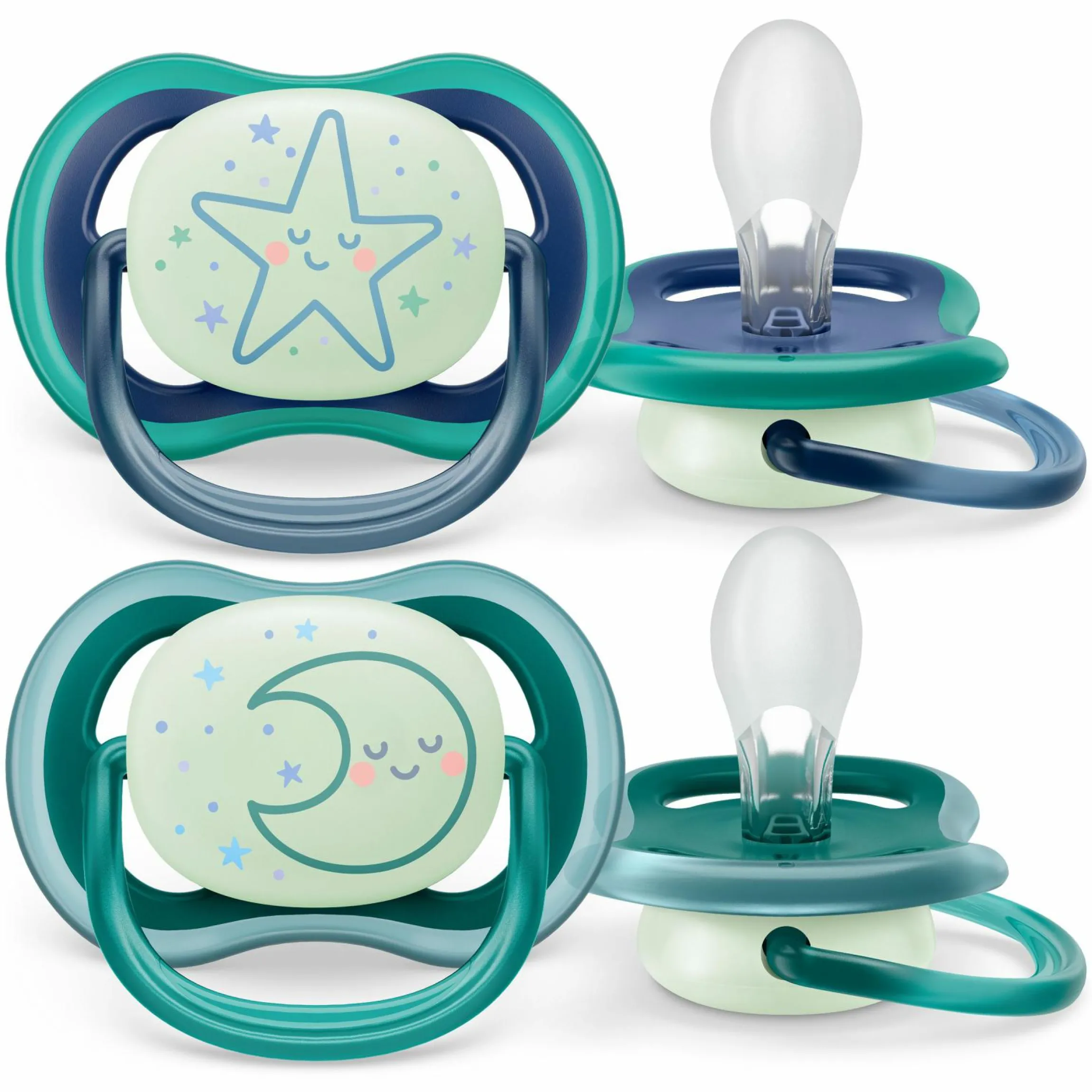 Leucht-Schnuller 2er Pack Ultra Air Nighttime 6-18 M - Stern / Mond