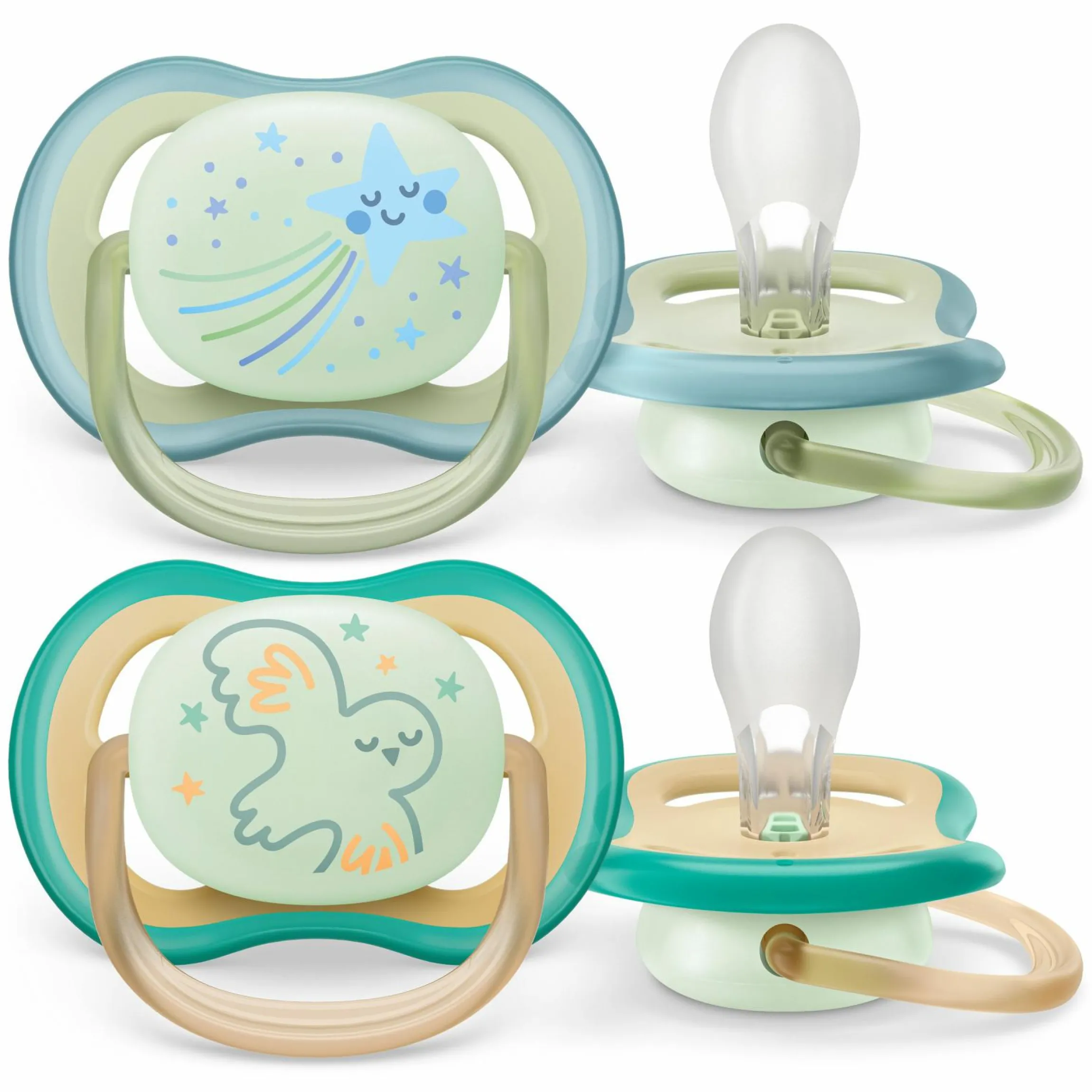 Leucht-Schnuller 2er Pack Ultra Air Nighttime 0-6 M - Sternschnuppe / Eule