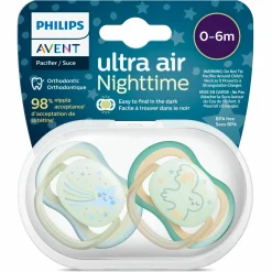 Leucht-Schnuller 2er Pack Ultra Air Nighttime 0-6 M - Sternschnuppe / Eule