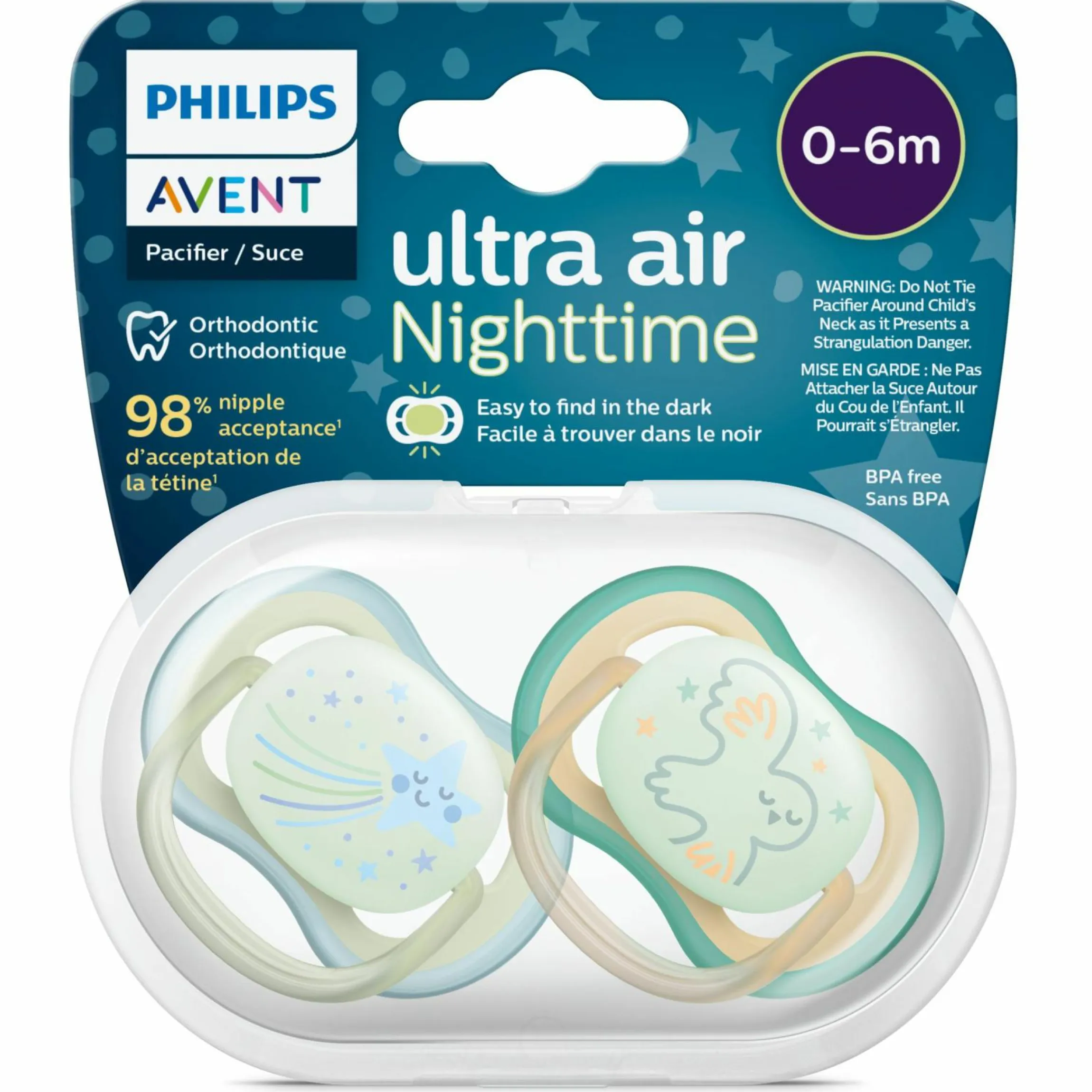 Leucht-Schnuller 2er Pack Ultra Air Nighttime 0-6 M - Sternschnuppe / Eule