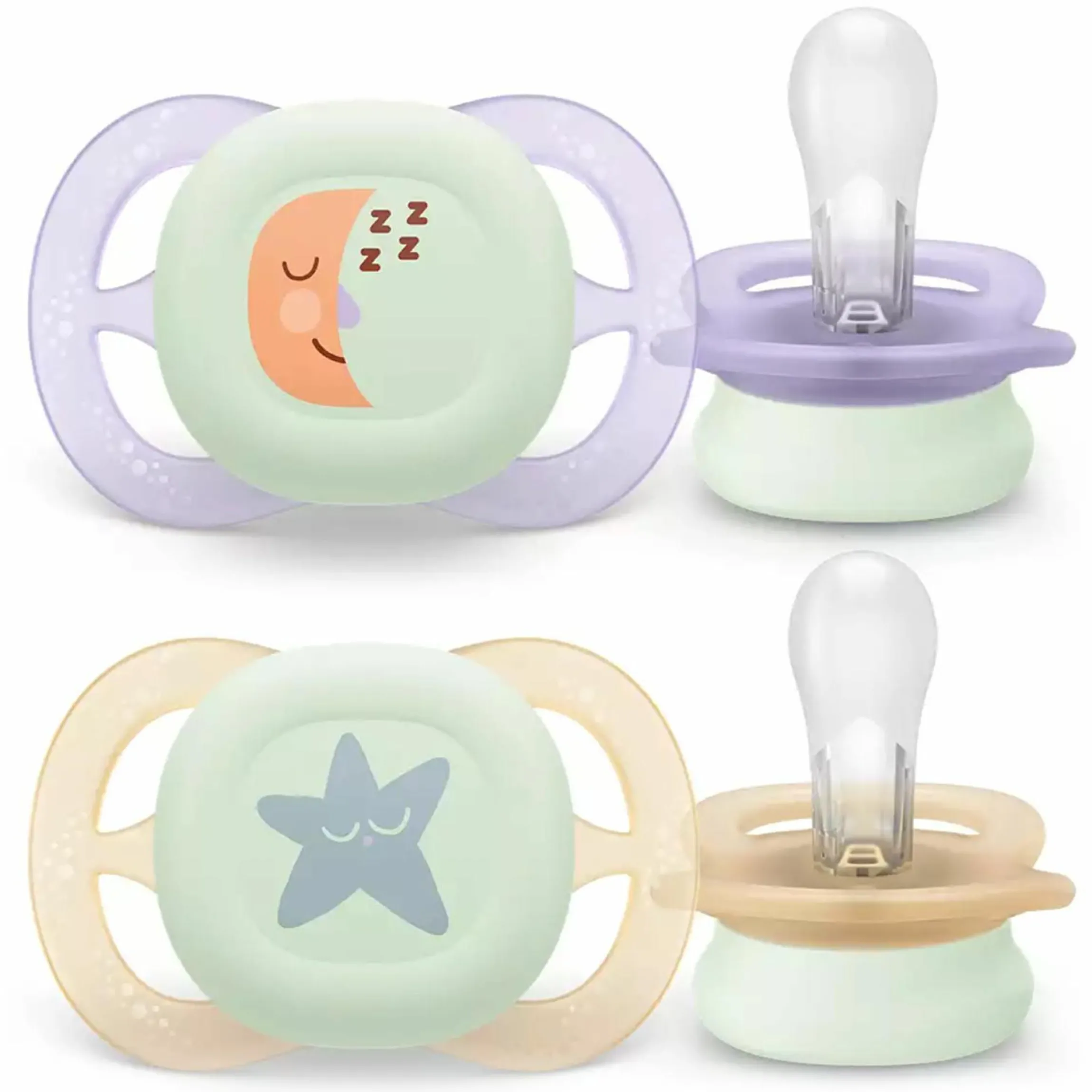 Leucht-Schnuller 2er Pack Ultra Start - Silikon Newborn 0-2 M - Lila & Orange