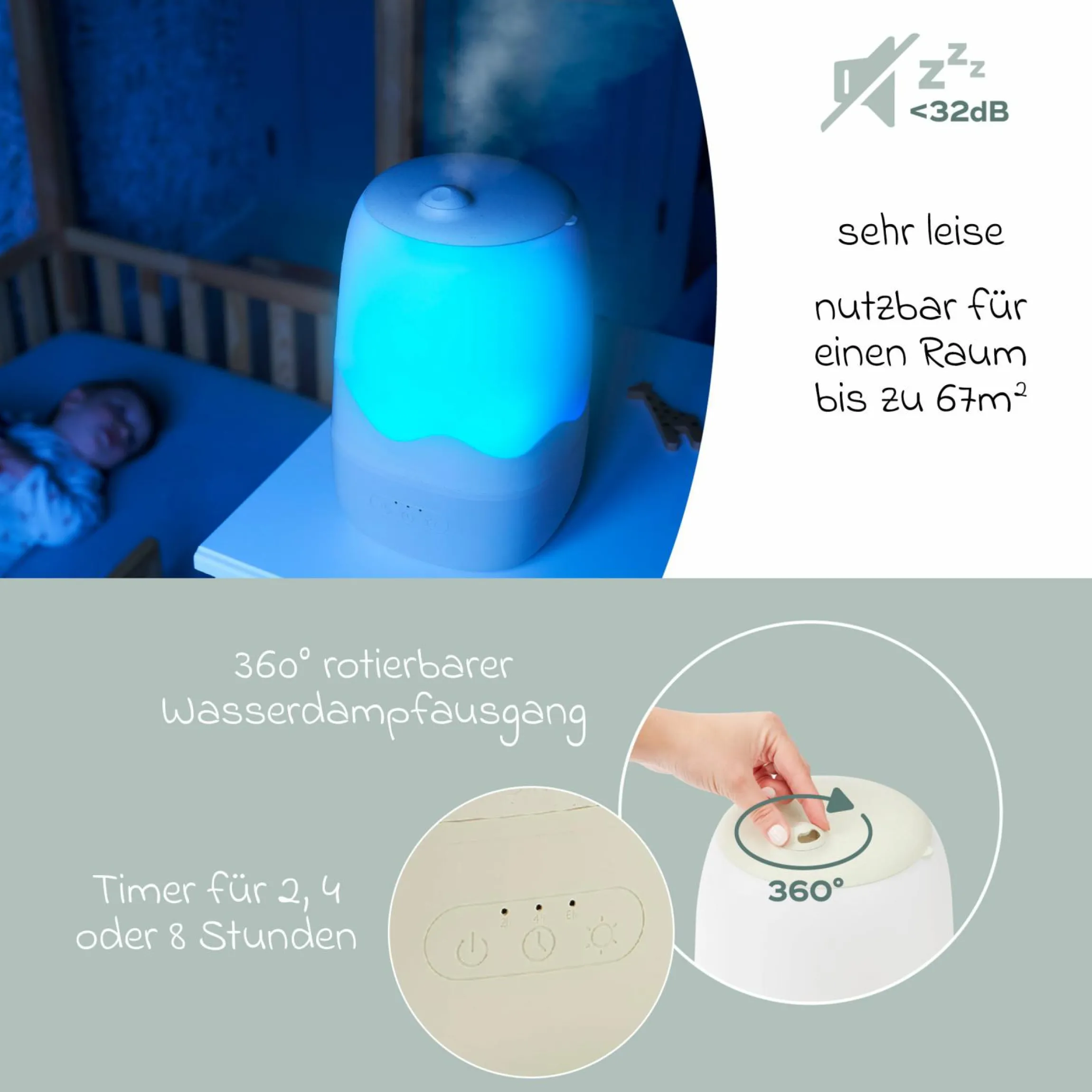 Luftbefeuchter Wave - mit Nachtlicht - Mineral Beige
