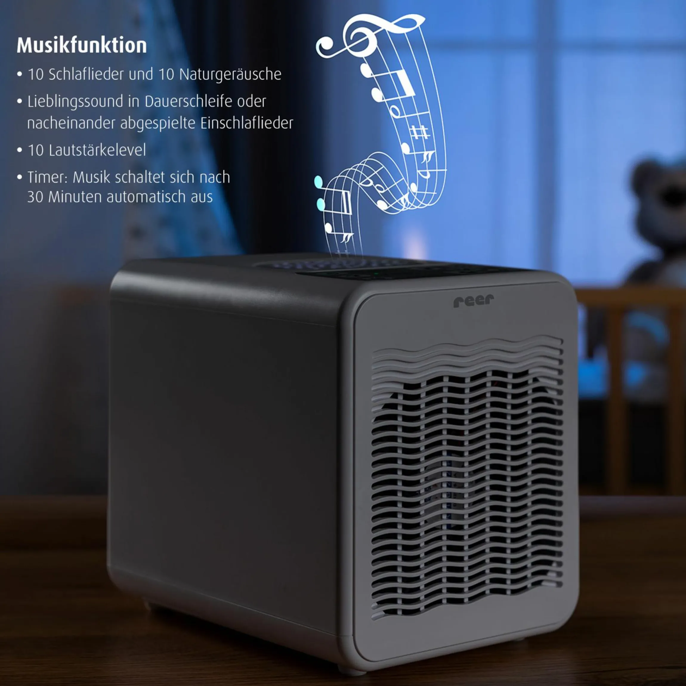 Luftreiniger 4in1 Air Purifer - mit Nachtlicht, Sternenprojektor & Musikfunktion - Weiß
