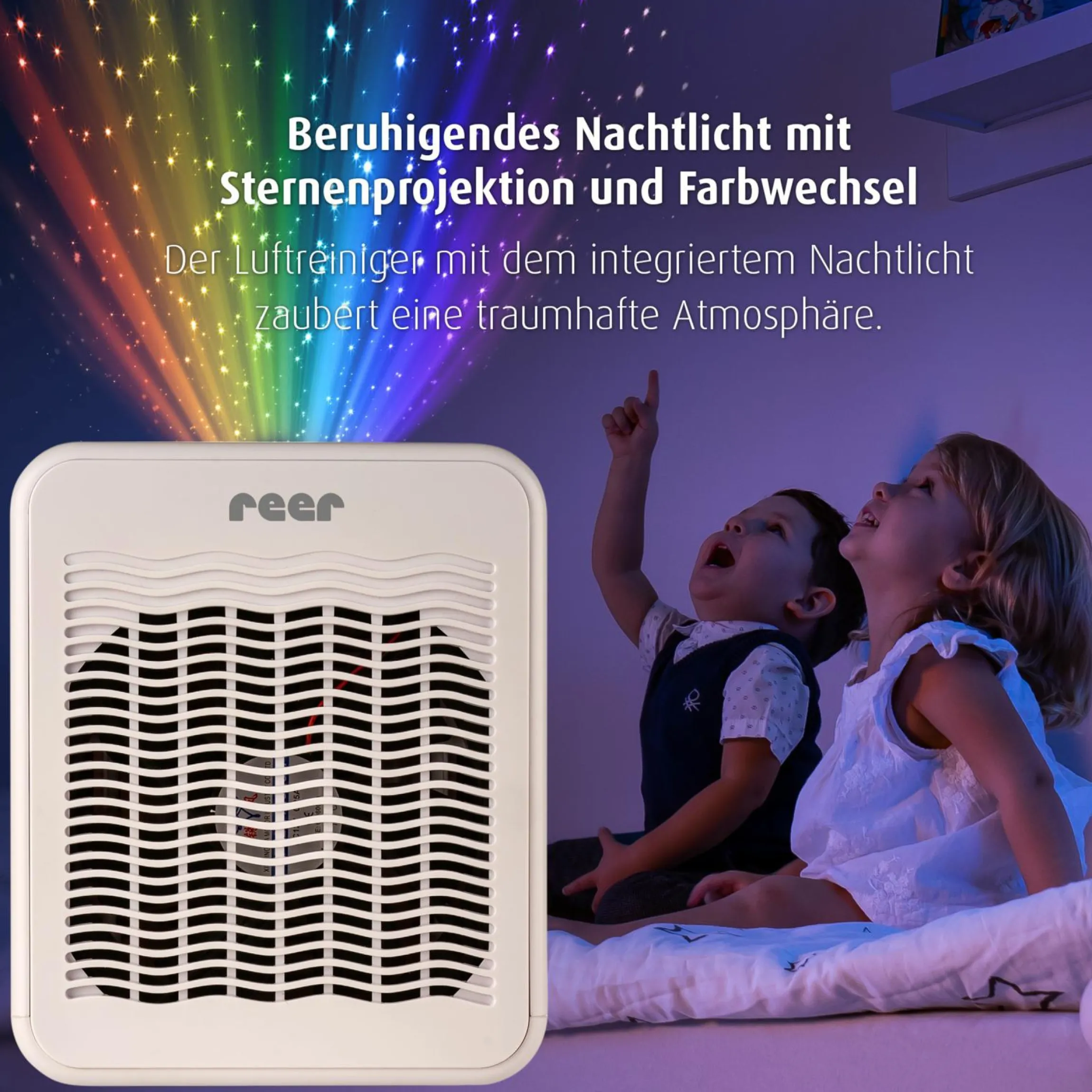 Luftreiniger 4in1 Air Purifer - mit Nachtlicht, Sternenprojektor & Musikfunktion - Weiß