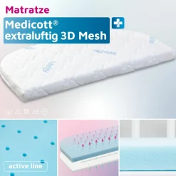 Matratze Medicott extraluftig 3D Mesh für Beistellbett Maxi, Boxspring, Comfort Plus - Weiß - Kollektion 2024