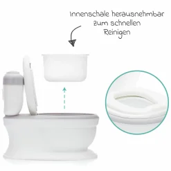 Mini Toilette Marlin mit Spülgeräusch und 6 Melodien, Extrafach inkl. herausnehmbarem Behälter - Weiß Grau