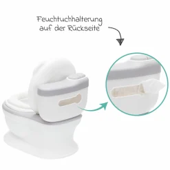 Mini Toilette Marlin mit Spülgeräusch und 6 Melodien, Extrafach inkl. herausnehmbarem Behälter - Weiß Grau