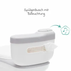 Mini Toilette Marlin mit Spülgeräusch und 6 Melodien, Extrafach inkl. herausnehmbarem Behälter - Weiß Grau