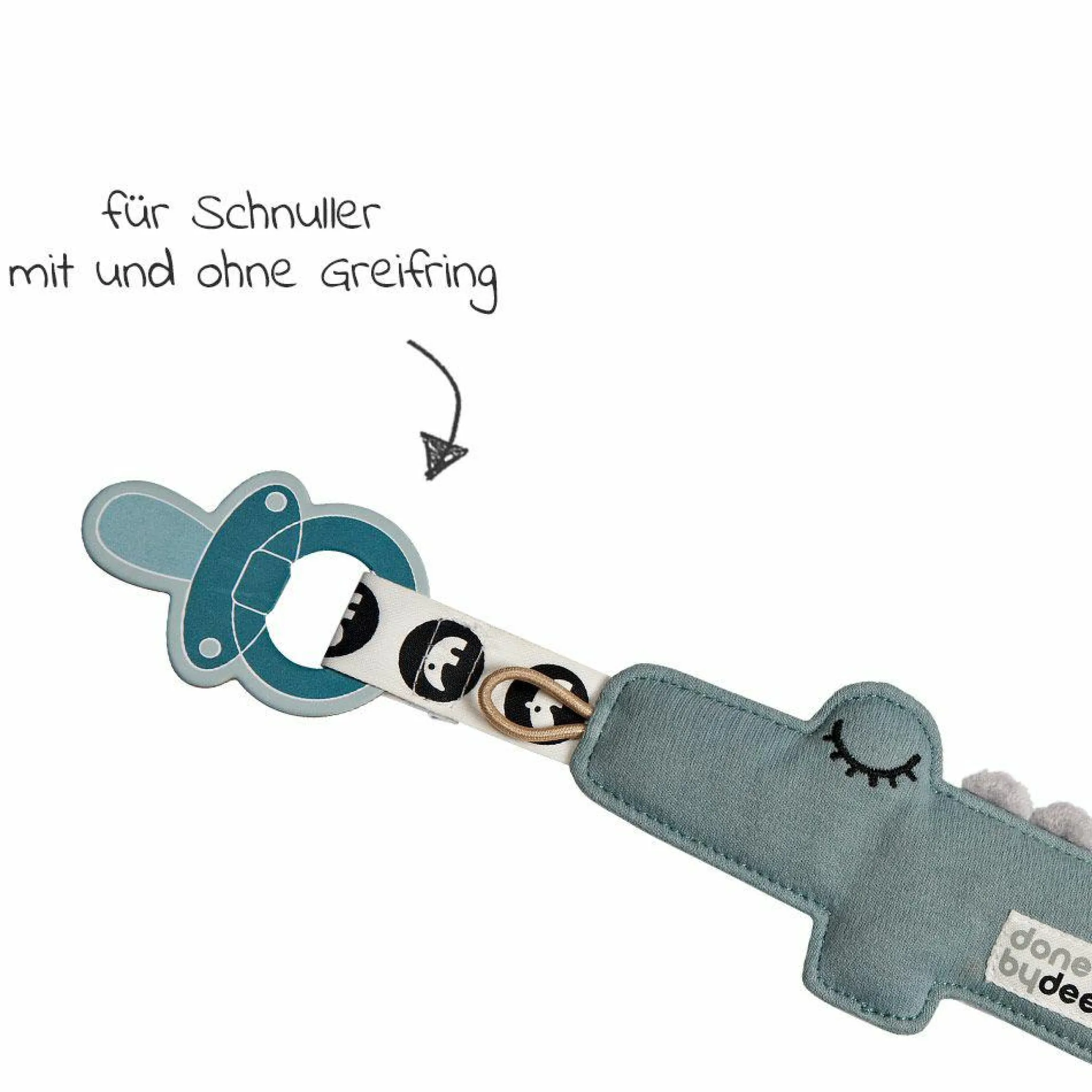 Mini-Kuscheltier mit Schnullerhalter - Croco - Blau