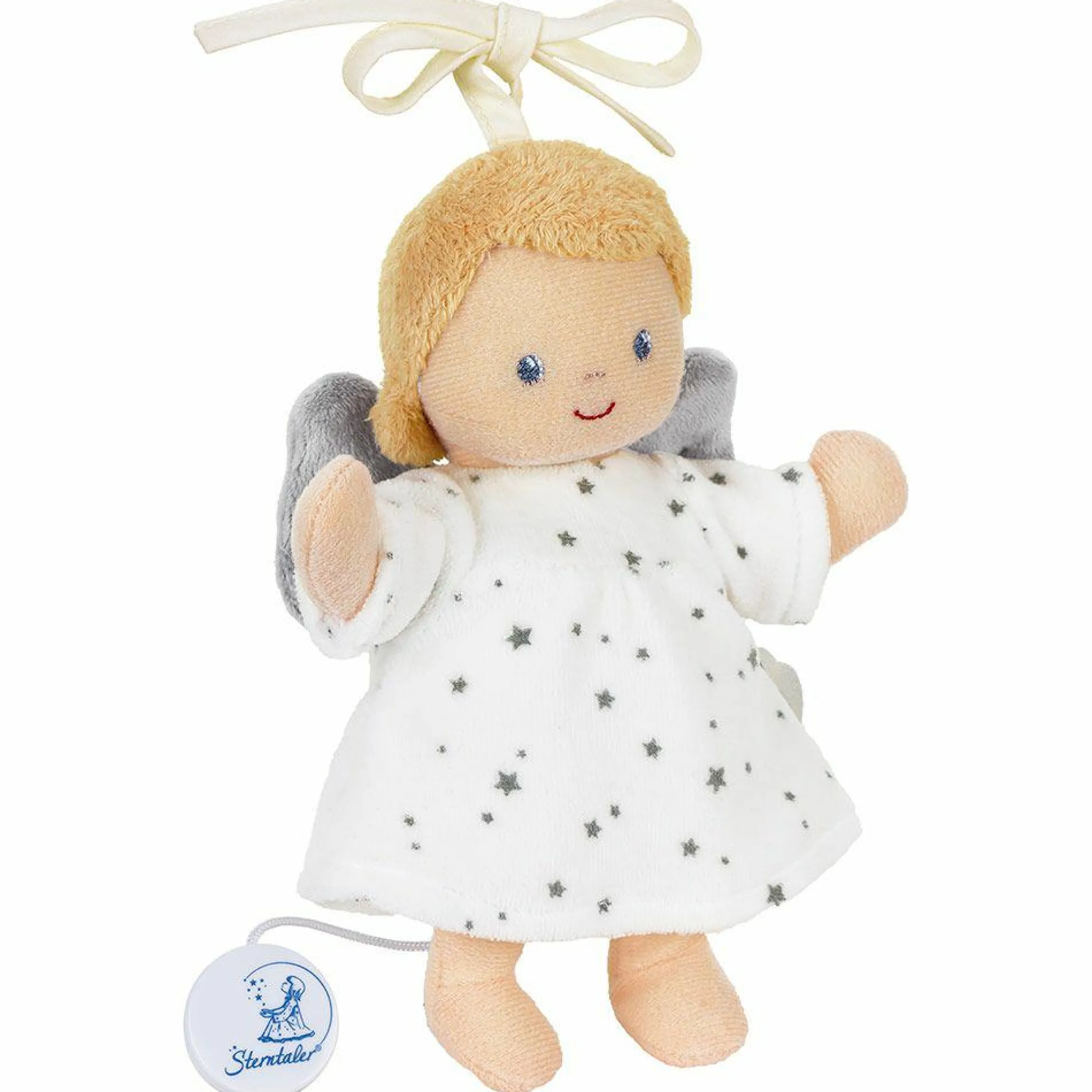 Mini-Spieluhr - 17 cm - Schutzengel - Weiß / Grau