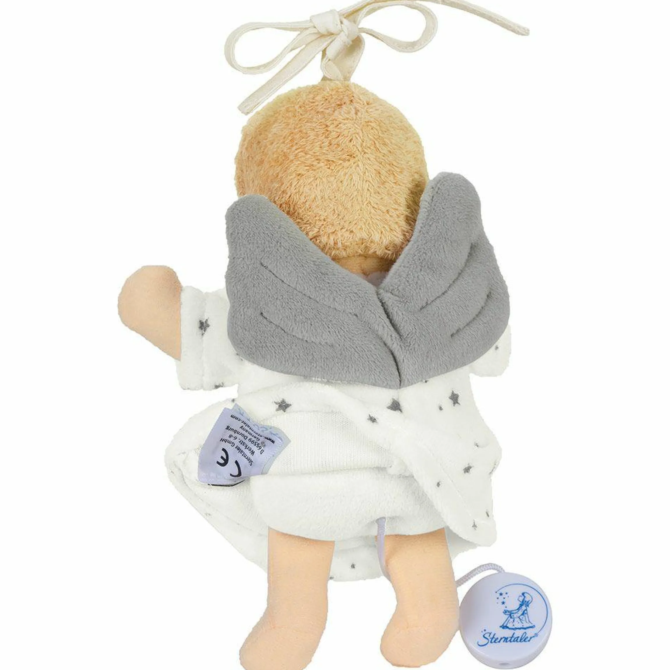 Mini-Spieluhr - 17 cm - Schutzengel - Weiß / Grau