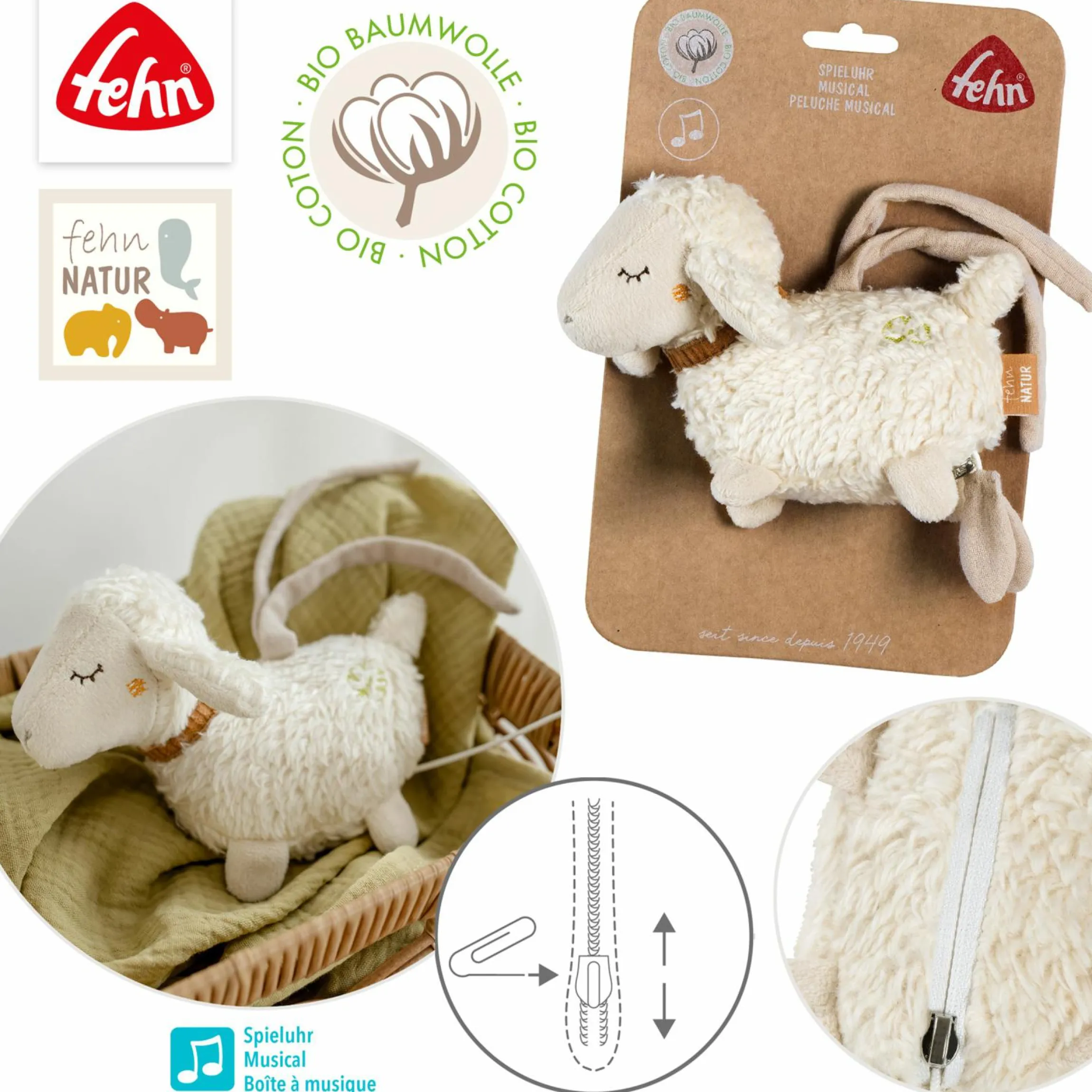Mini-Spieluhr 14 cm NATUR - Schaf