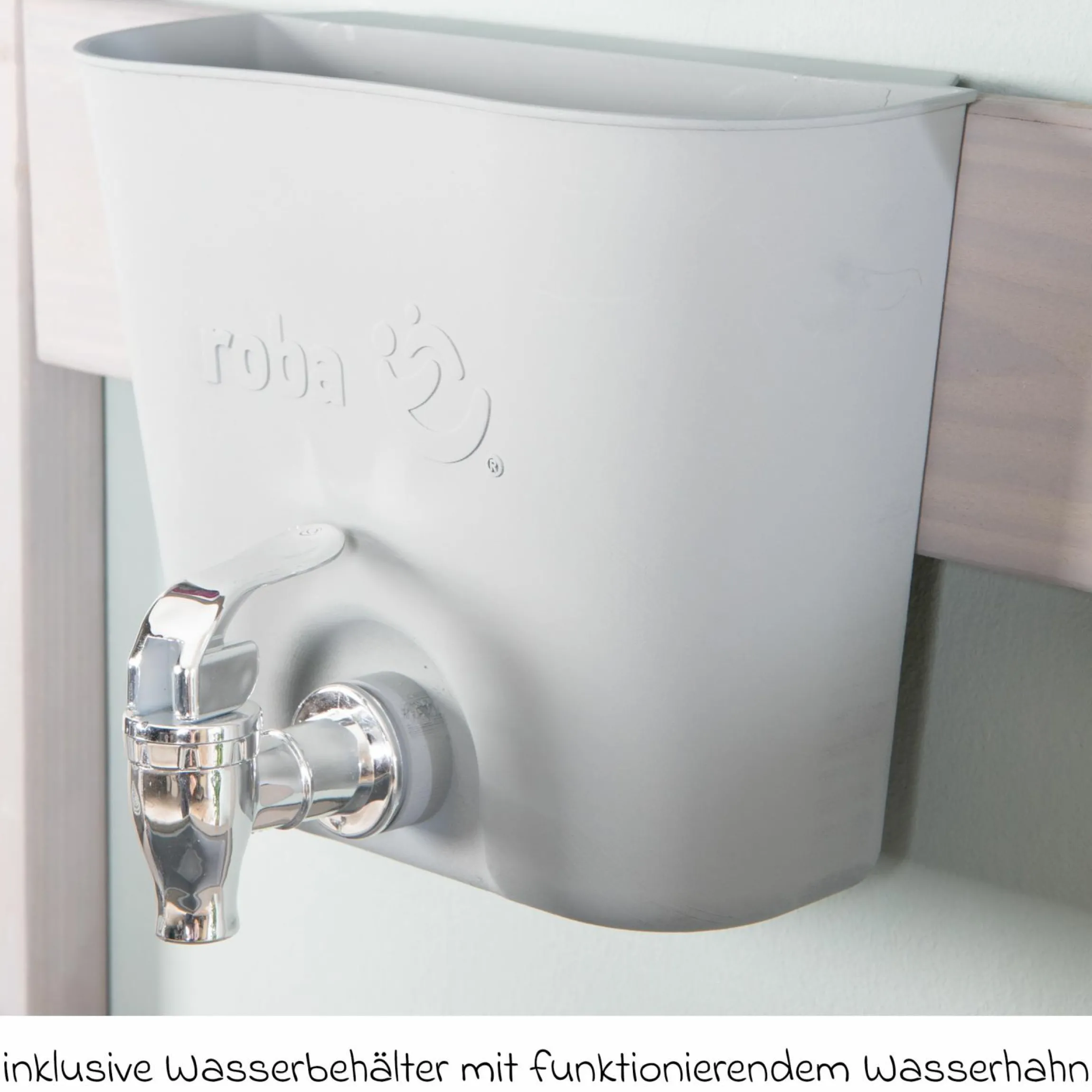 Mobile Spiel- und Matschküche BBQ mit Rollen, Spielwanne, Wasserbehälter mit Wasserhahn & Ablagefläche - Grau