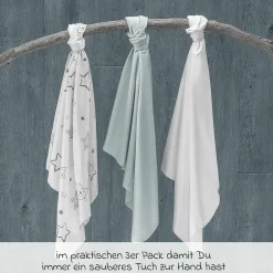Moltontuch 3er Pack - Sterne - Weiß Grau