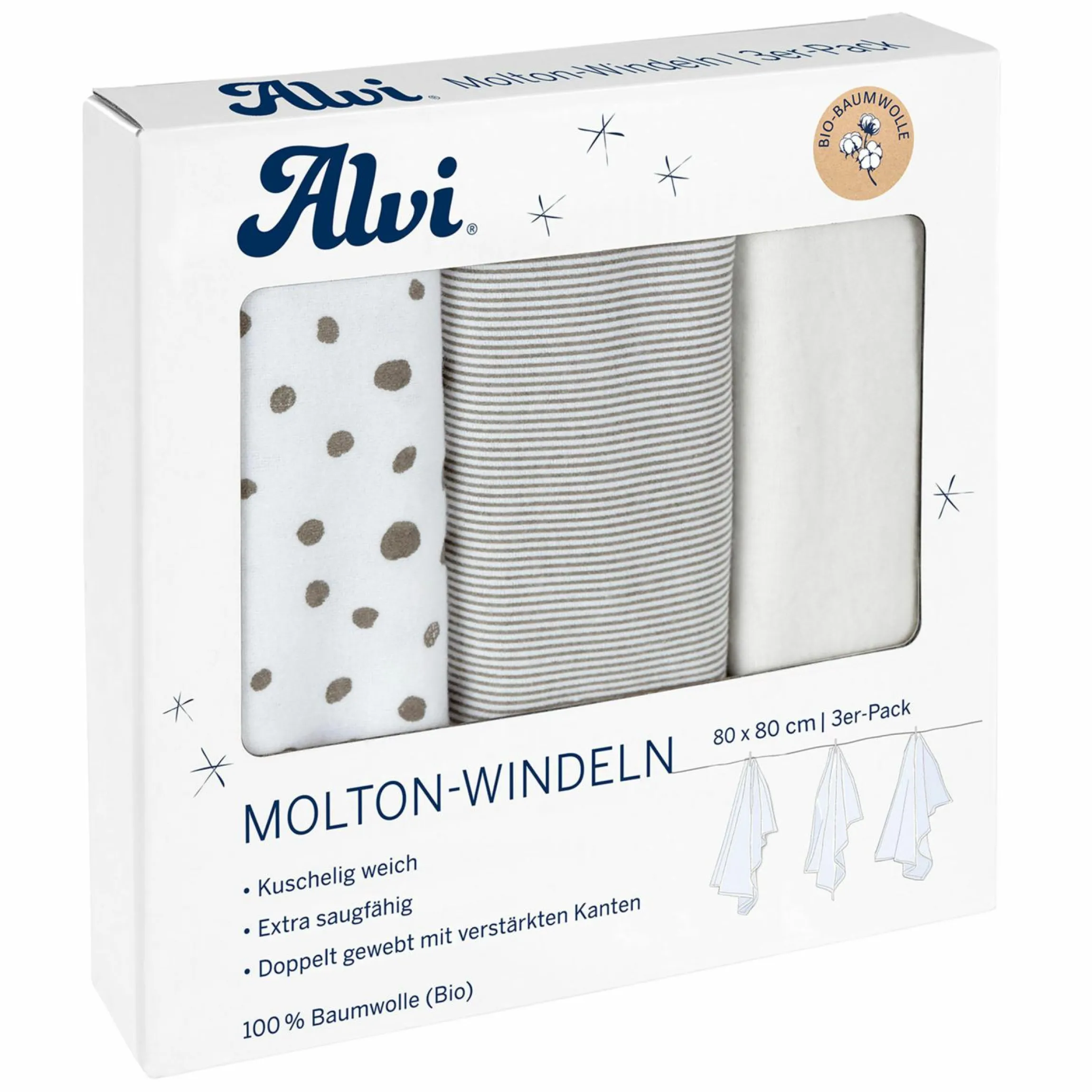 Moltonwindel / Moltontuch 3er Pack - Organic Cotton 80 x 80 cm - Aqua Dot