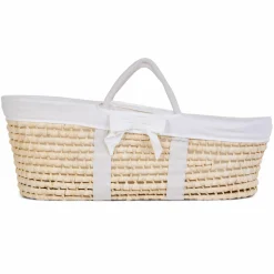 Moseskorb / Babykorb aus natürlichem Maisblatt inkl. Matratze + Auskleidung - Jersey - Offwhite