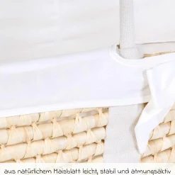 Moseskorb / Babykorb aus natürlichem Maisblatt inkl. Matratze + Auskleidung - Jersey - Offwhite
