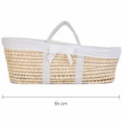 Moseskorb / Babykorb aus natürlichem Maisblatt inkl. Matratze + Auskleidung - Jersey - Offwhite