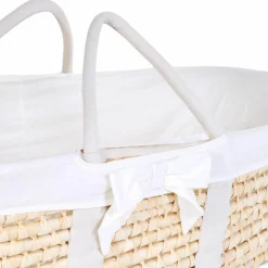 Moseskorb / Babykorb aus natürlichem Maisblatt inkl. Matratze + Auskleidung - Jersey - Offwhite