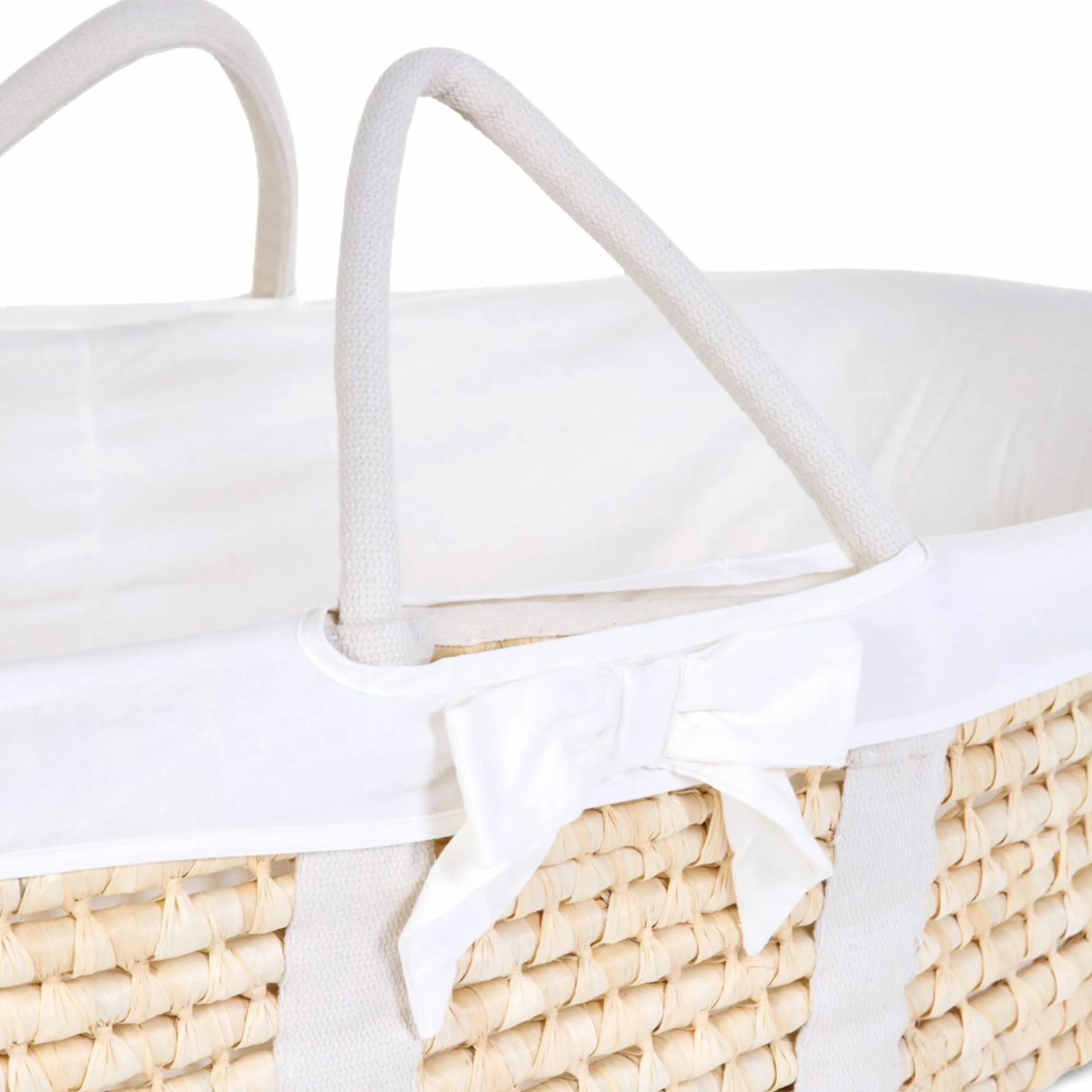 Moseskorb / Babykorb aus natürlichem Maisblatt inkl. Matratze + Auskleidung - Jersey - Offwhite