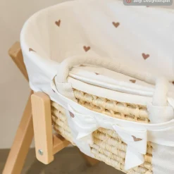 Moseskorb / Babykorb aus natürlichem Maisblatt inkl. Matratze + Auskleidung - Jersey - Offwhite