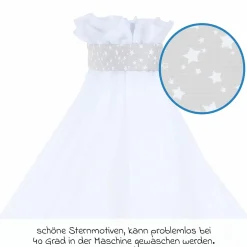 Moskitoschutz und Himmel für alle Beistellbetten bis 96 cm Länge - Sterne Perlgrau - Weiß - Kollektion 2024