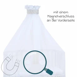 Moskitoschutz und Himmel für alle Beistellbetten bis 96 cm Länge - Sterne Perlgrau - Weiß - Kollektion 2024