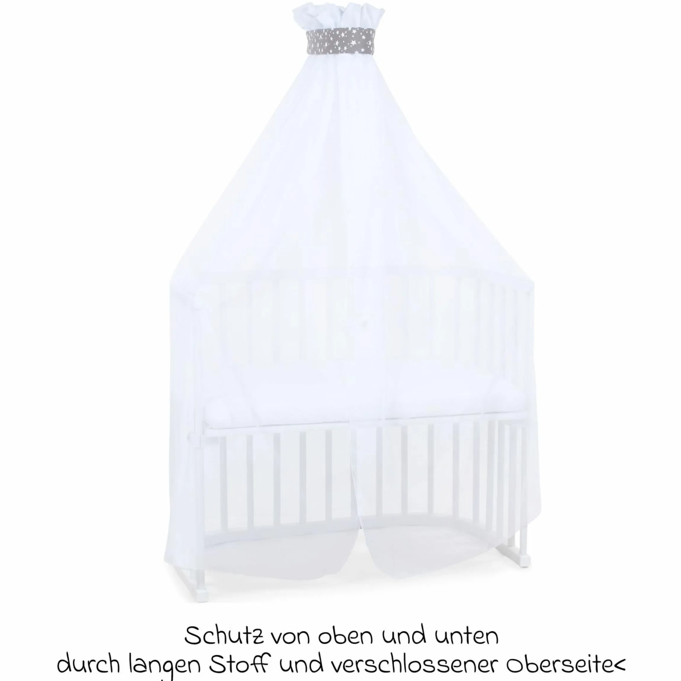 Moskitoschutz und Himmel für alle Beistellbetten bis 96 cm Länge - Sterne Taupe - Weiß - Kollektion 2024
