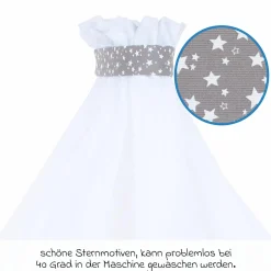 Moskitoschutz und Himmel für alle Beistellbetten bis 96 cm Länge - Sterne Taupe - Weiß - Kollektion 2024