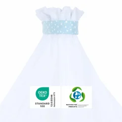 Moskitoschutz und Himmel für alle Beistellbetten bis 96 cm Länge - Sterne Azurblau - Weiß - Kollektion 2024
