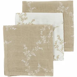 Mulltuch / Waschtuch / Spucktuch 3er Pack Musselin 30 x 30 cm - Branches - Sand