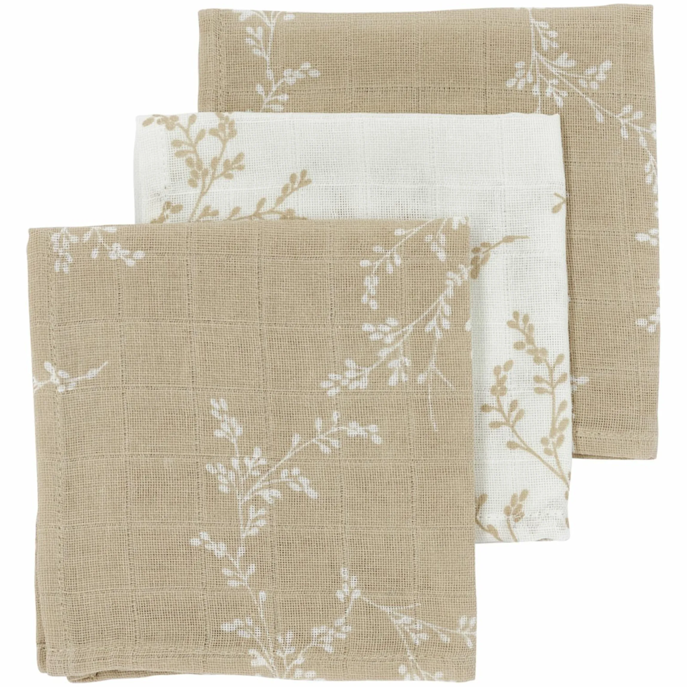 Mulltuch / Waschtuch / Spucktuch 3er Pack Musselin 30 x 30 cm - Branches - Sand