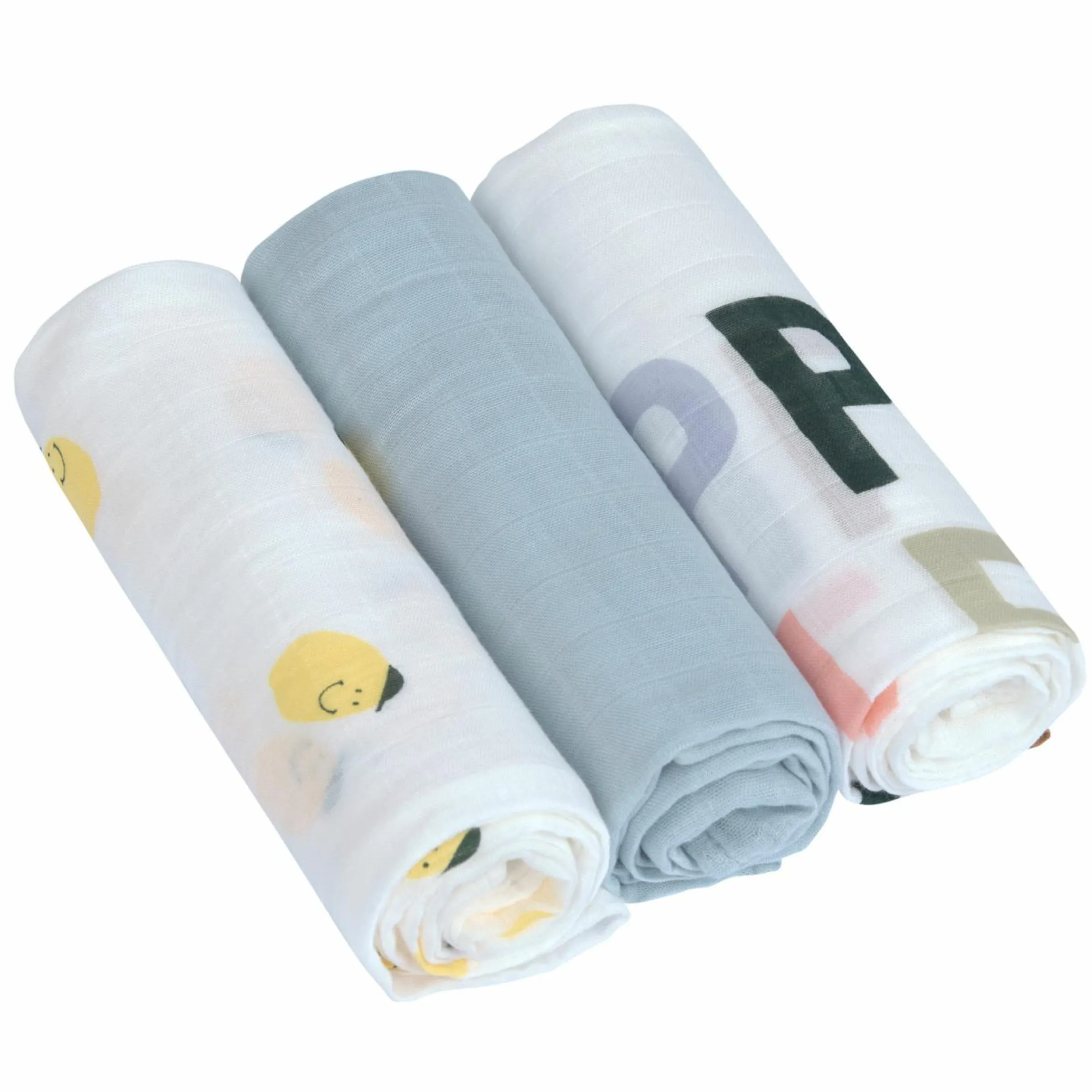 Mulltuch 3er Pack Heavenly Soft Swaddle L - Bambus 80 x 80 cm - Happy Fruits - Lemon