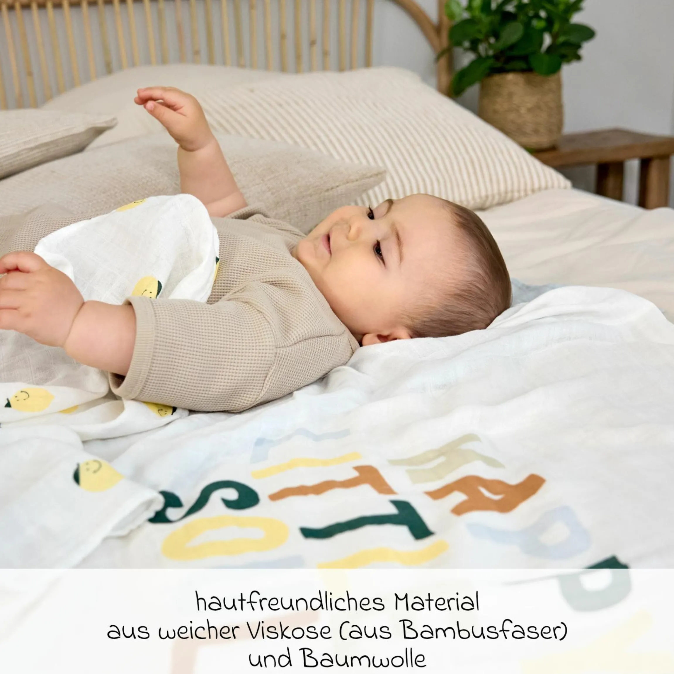 Mulltuch 3er Pack Heavenly Soft Swaddle L - Bambus 80 x 80 cm - Happy Fruits - Lemon