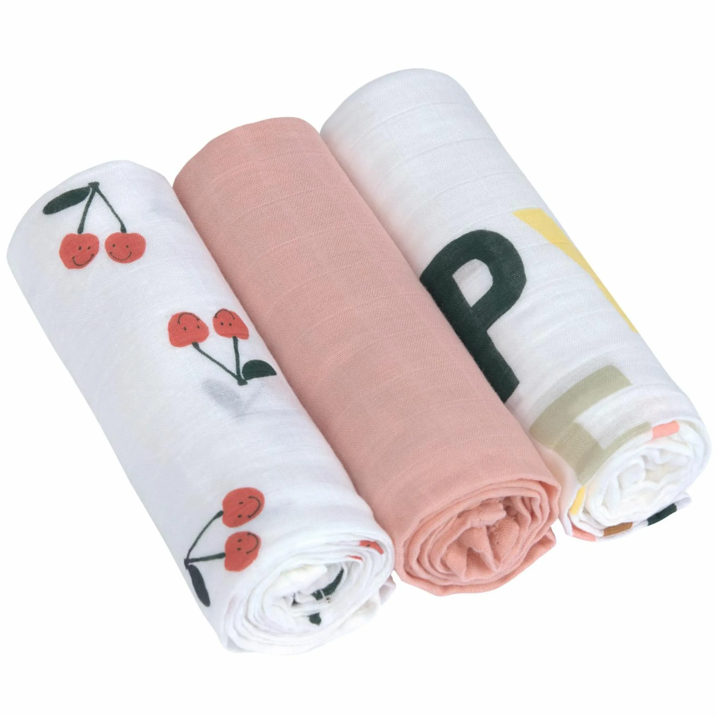 Mulltuch 3er Pack Heavenly Soft Swaddle L - Bambus 80 x 80 cm - Happy Fruits - Cherry