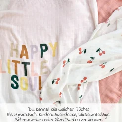 Mulltuch 3er Pack Heavenly Soft Swaddle L - Bambus 80 x 80 cm - Happy Fruits - Cherry