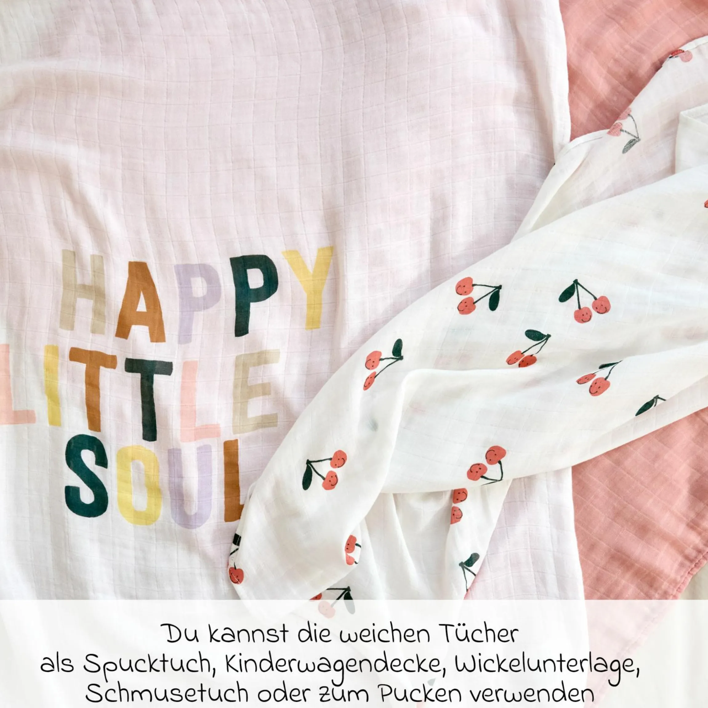 Mulltuch 3er Pack Heavenly Soft Swaddle L - Bambus 80 x 80 cm - Happy Fruits - Cherry