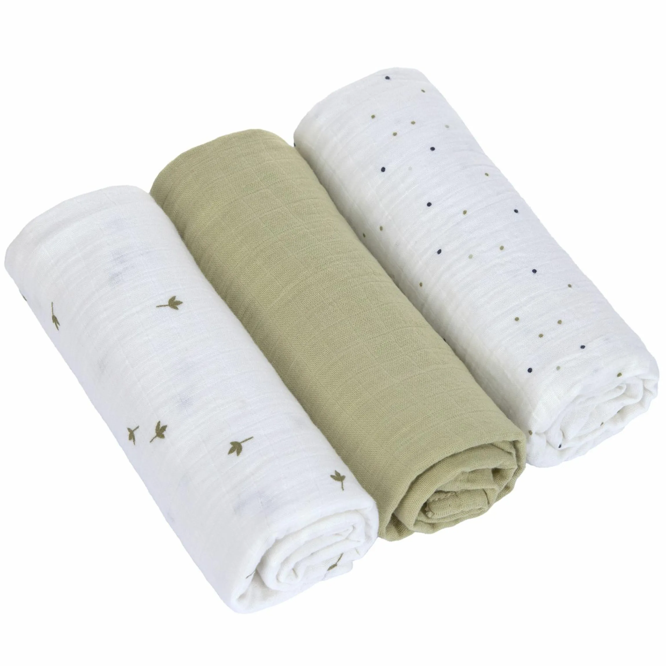 Mulltuch 3er Pack Swaddle L Bio-Baumwolle 85 x 85 cm - Leave - Olive