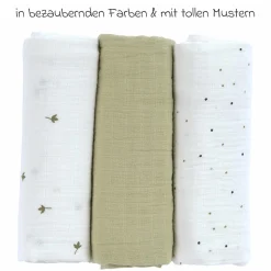 Mulltuch 3er Pack Swaddle L Bio-Baumwolle 85 x 85 cm - Leave - Olive