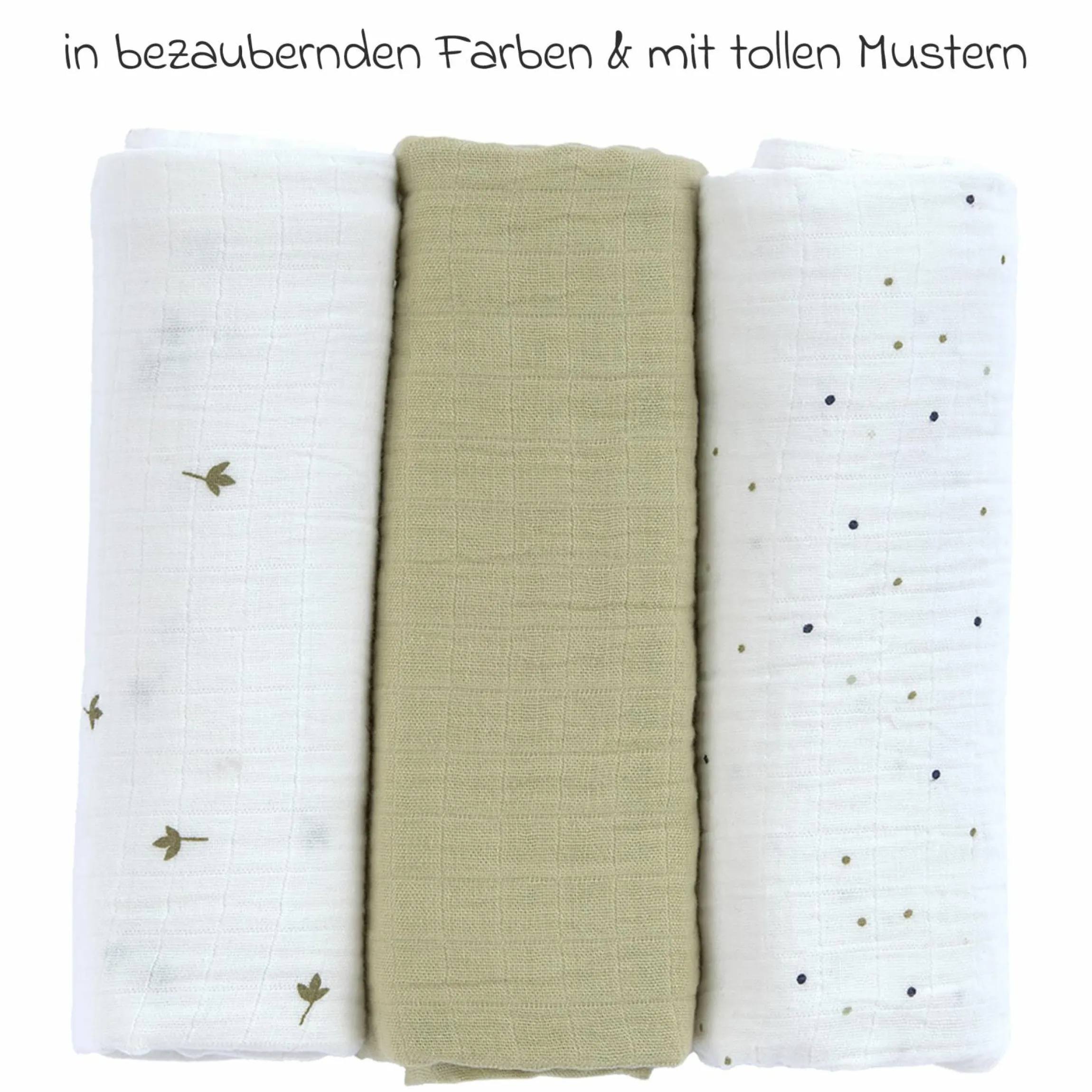 Mulltuch 3er Pack Swaddle L Bio-Baumwolle 85 x 85 cm - Leave - Olive