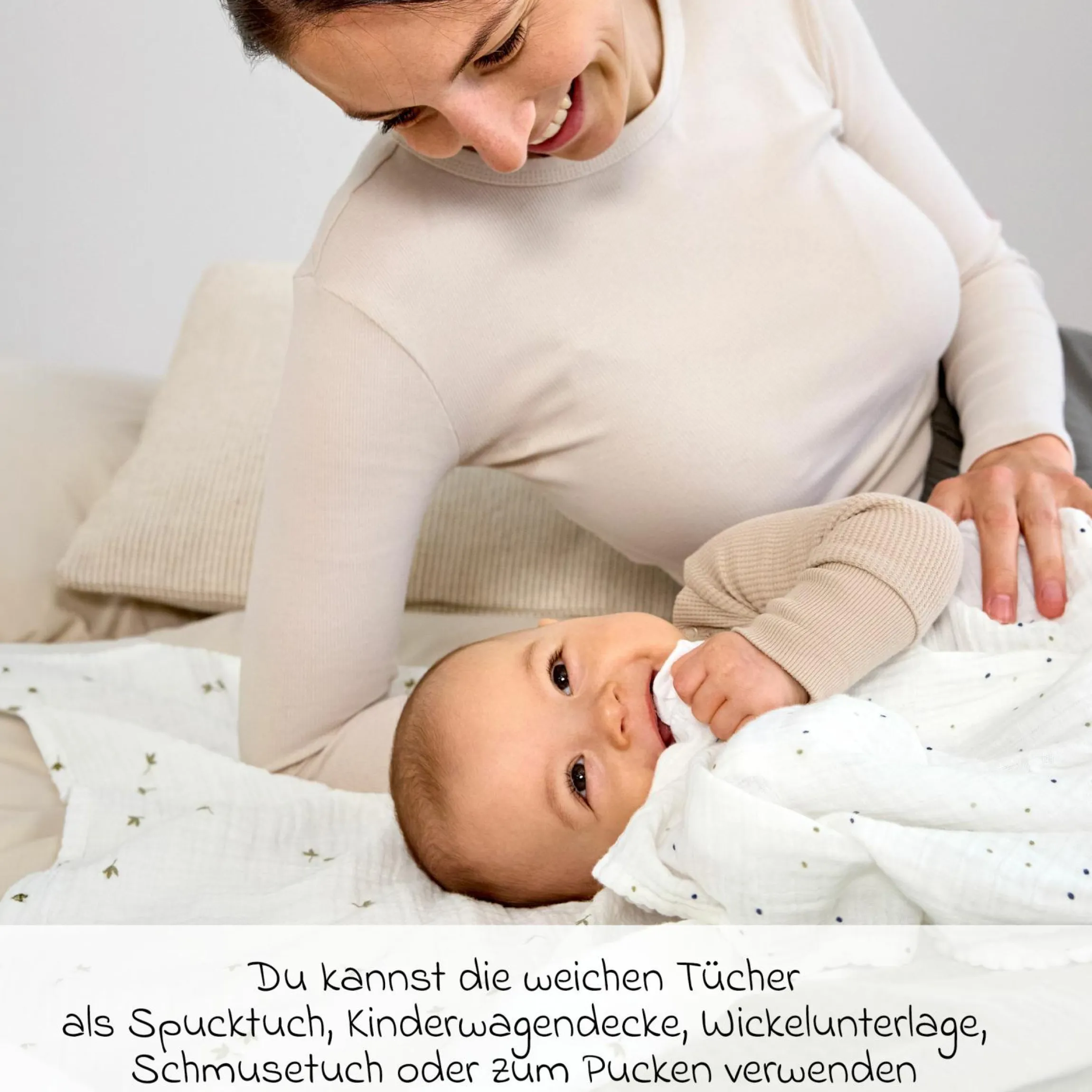 Mulltuch 3er Pack Swaddle L Bio-Baumwolle 85 x 85 cm - Leave - Olive