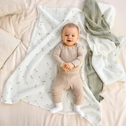 Mulltuch 3er Pack Swaddle L Bio-Baumwolle 85 x 85 cm - Leave - Olive
