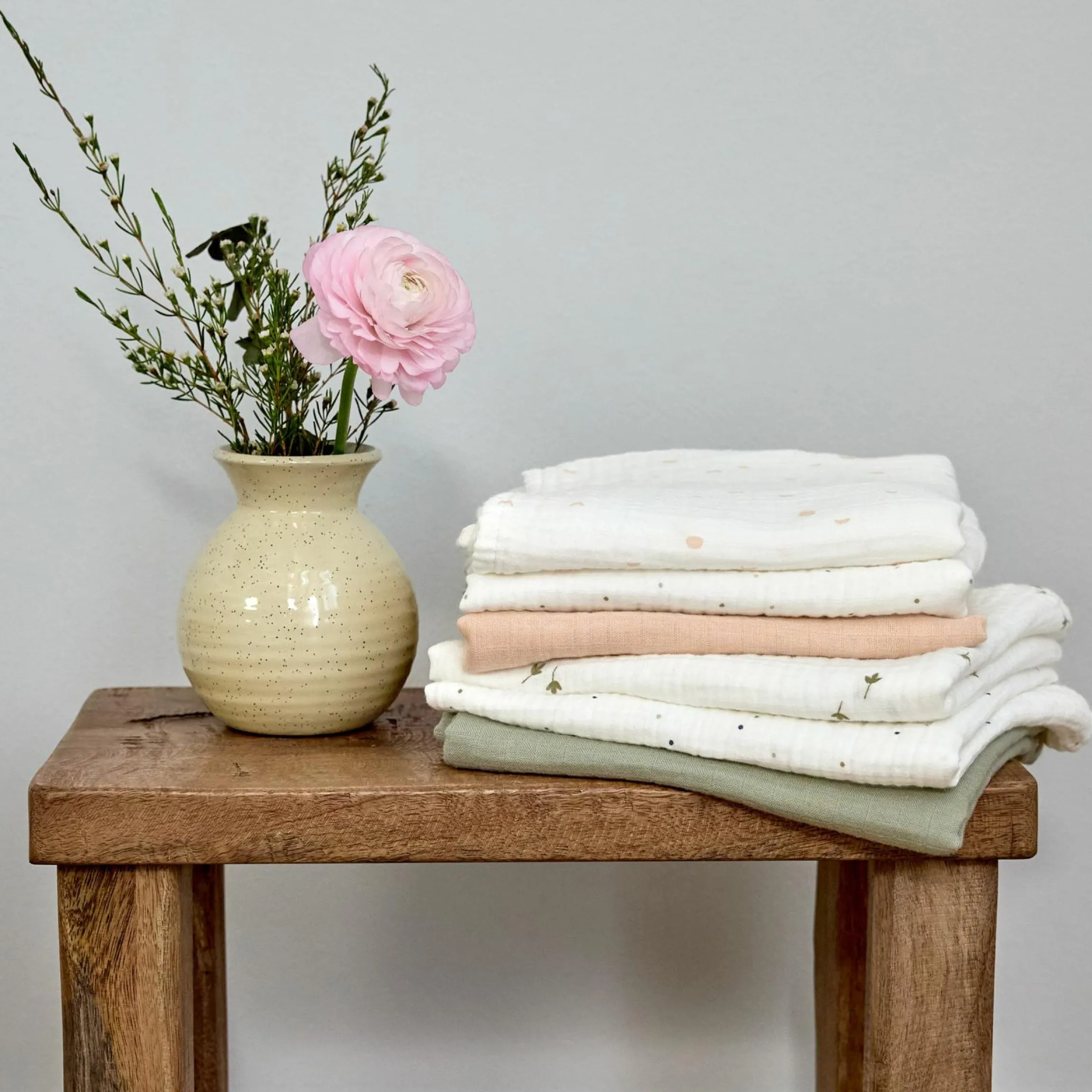 Mulltuch 3er Pack Swaddle L Bio-Baumwolle 85 x 85 cm - Leave - Olive