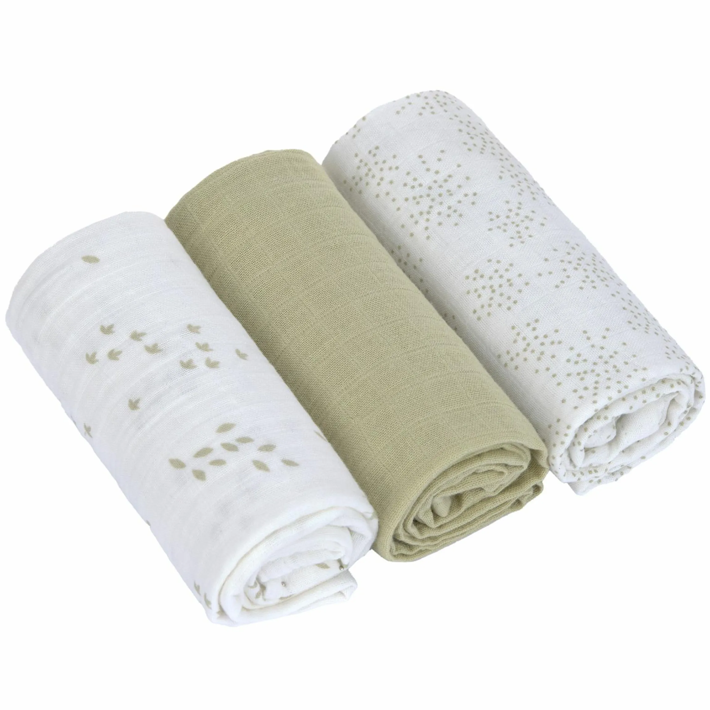 Mulltuch 3er Pack Swaddle M Bio-Baumwolle 60 x 60 cm - Leave - Olive Milky