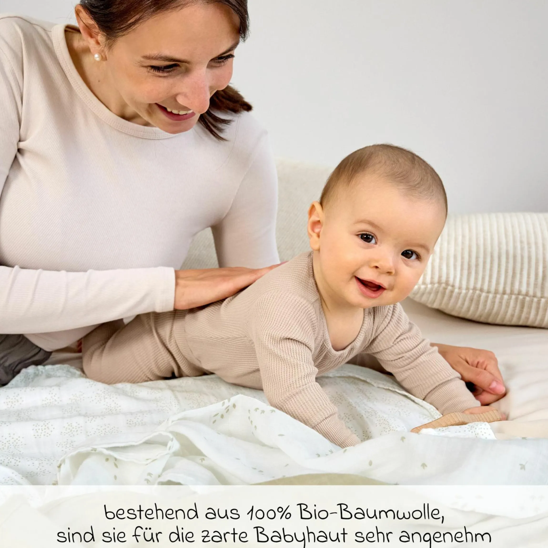Mulltuch 3er Pack Swaddle M Bio-Baumwolle 60 x 60 cm - Leave - Olive Milky