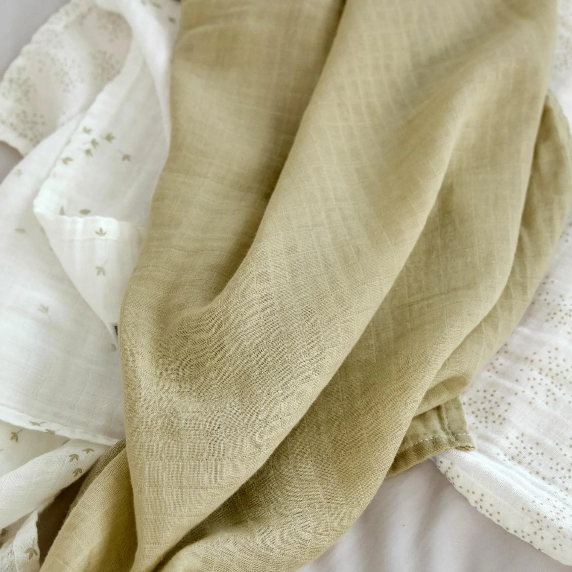 Mulltuch 3er Pack Swaddle M Bio-Baumwolle 60 x 60 cm - Leave - Olive Milky